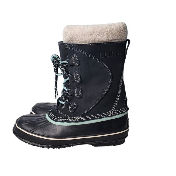 L.L. Bean Womens Suede Duck Winter Snow Boots Lace Up Felt Lined Waterproof 7 M - Picture 4 of 8